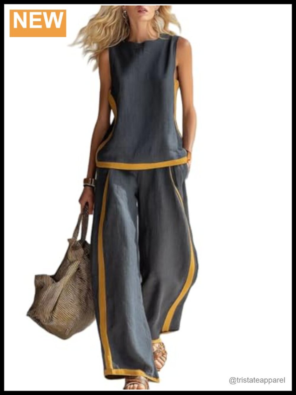Women's 2 Piece Outfit Sleeveless Loose Fit Top Wide Leg Pants Set Loungewear